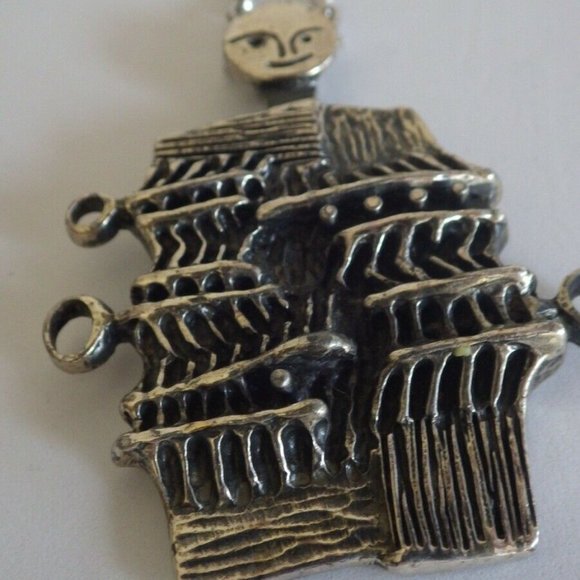 MODERNIST BRUTALIST GILES VIDAL PEWTER FIGURAL PENDANT & CHAIN NECKLACE - Picture 5 of 5